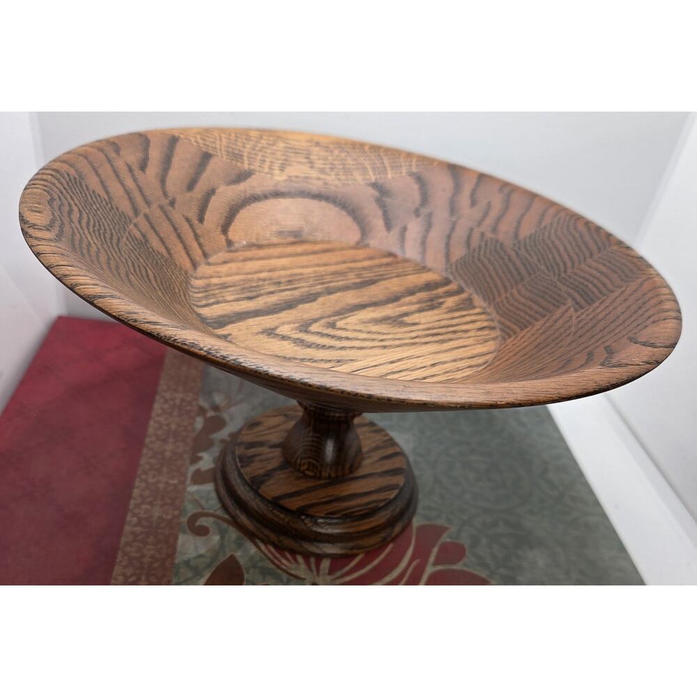 Rustic Oak Turned Wood Compote Pedestal Bowl 5.75 X 10 Inch
